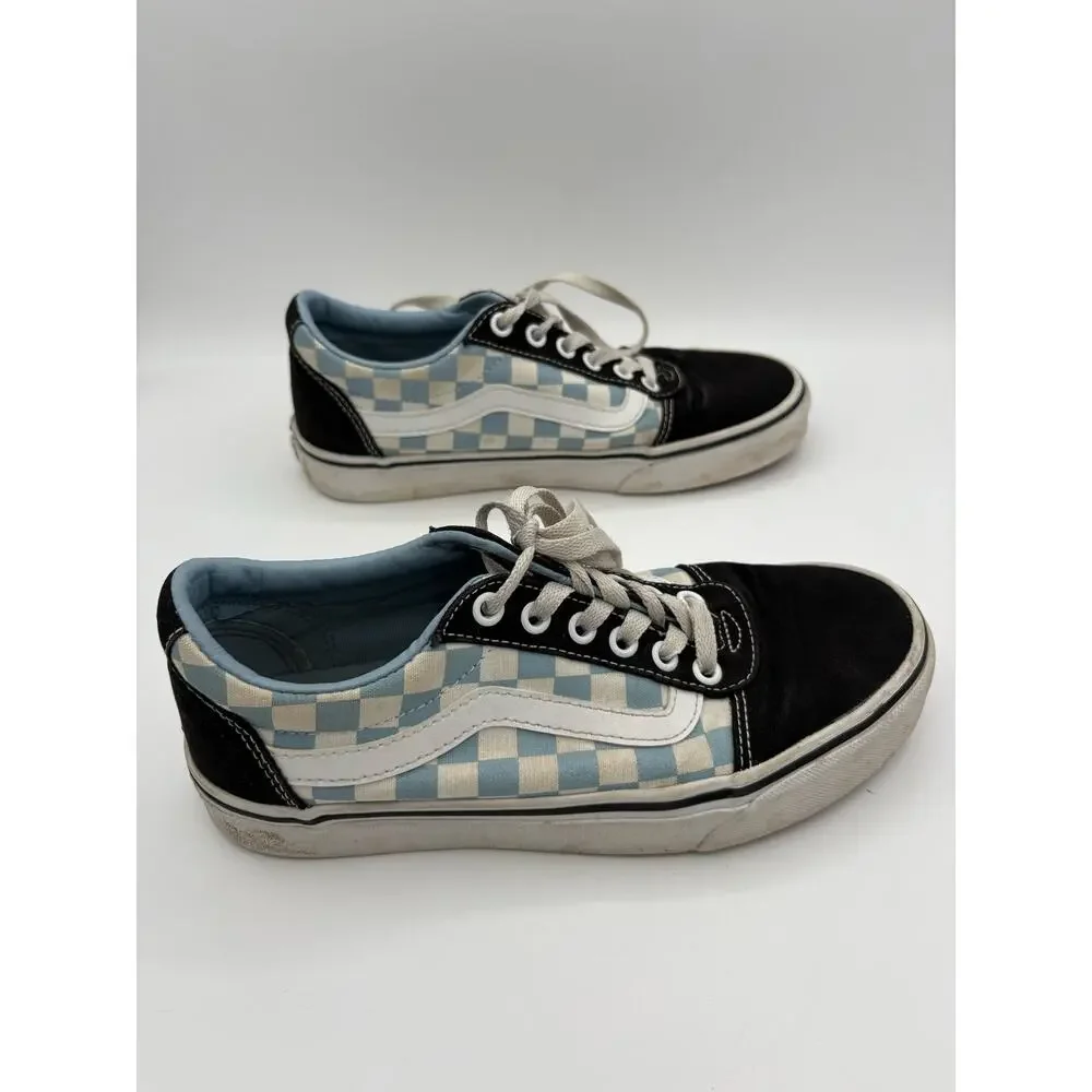 Vans Baby Blue & White Checkered Low Top Lace Up Size 7 Women’s